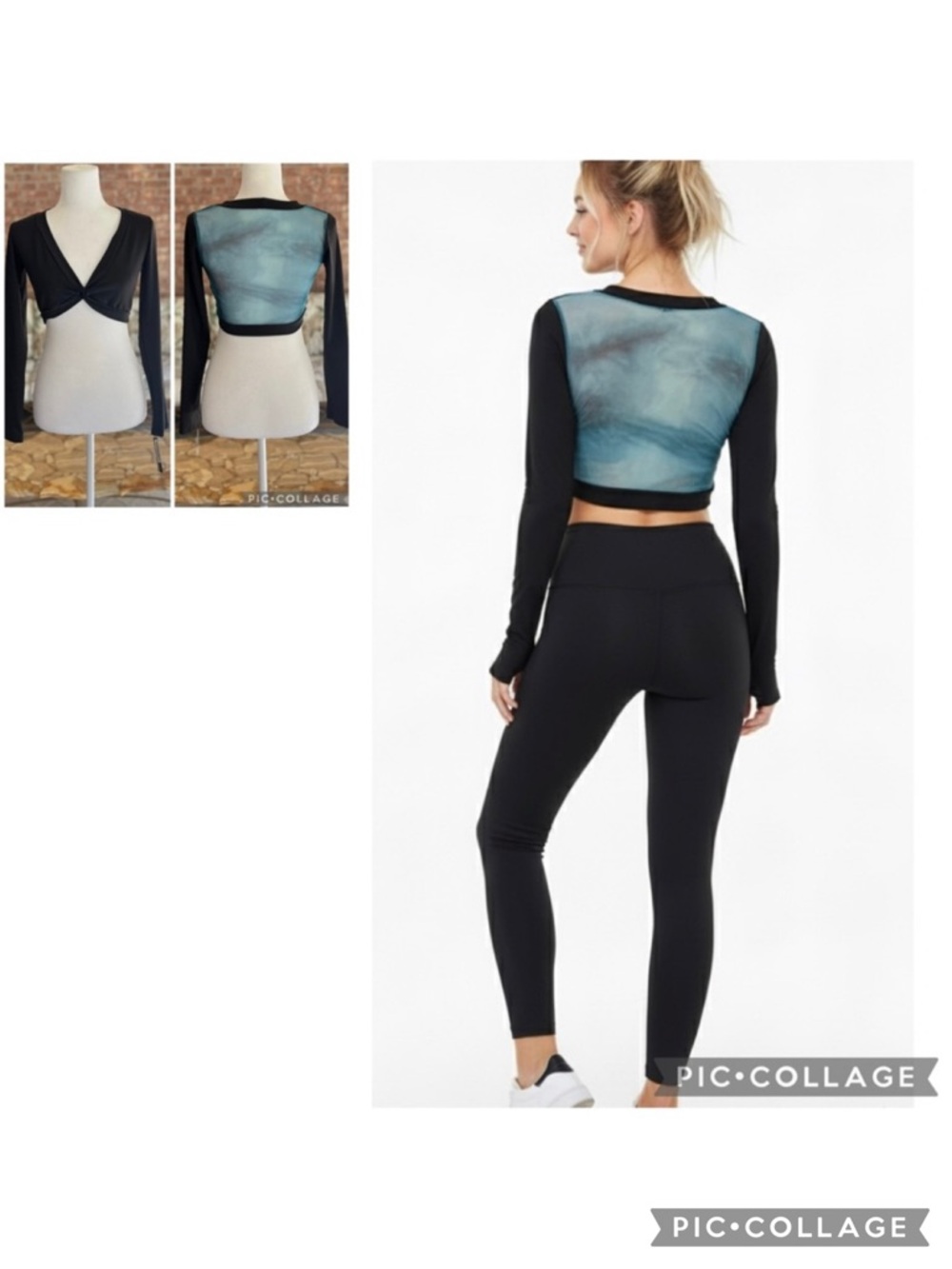 Katrina Active Wear Crop Top Black Mesh Back NWT L Ballet Athleisure Dancewear